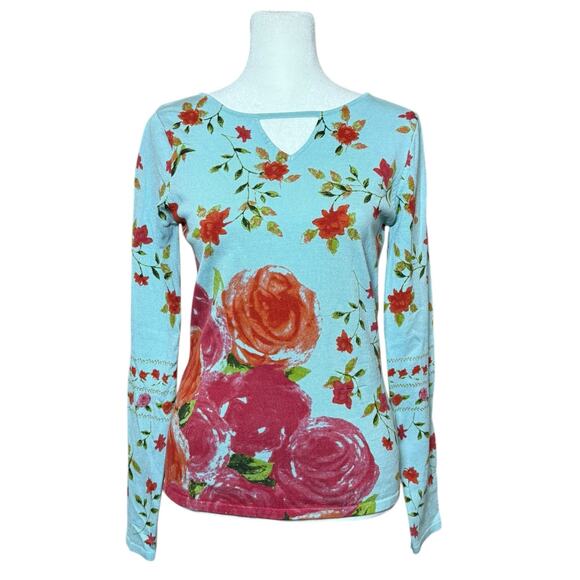 Christina Rotelli Top Women S Silk Stretch Roses 90s Y2K Vintage Phoebe Buffay - Picture 1 of 11